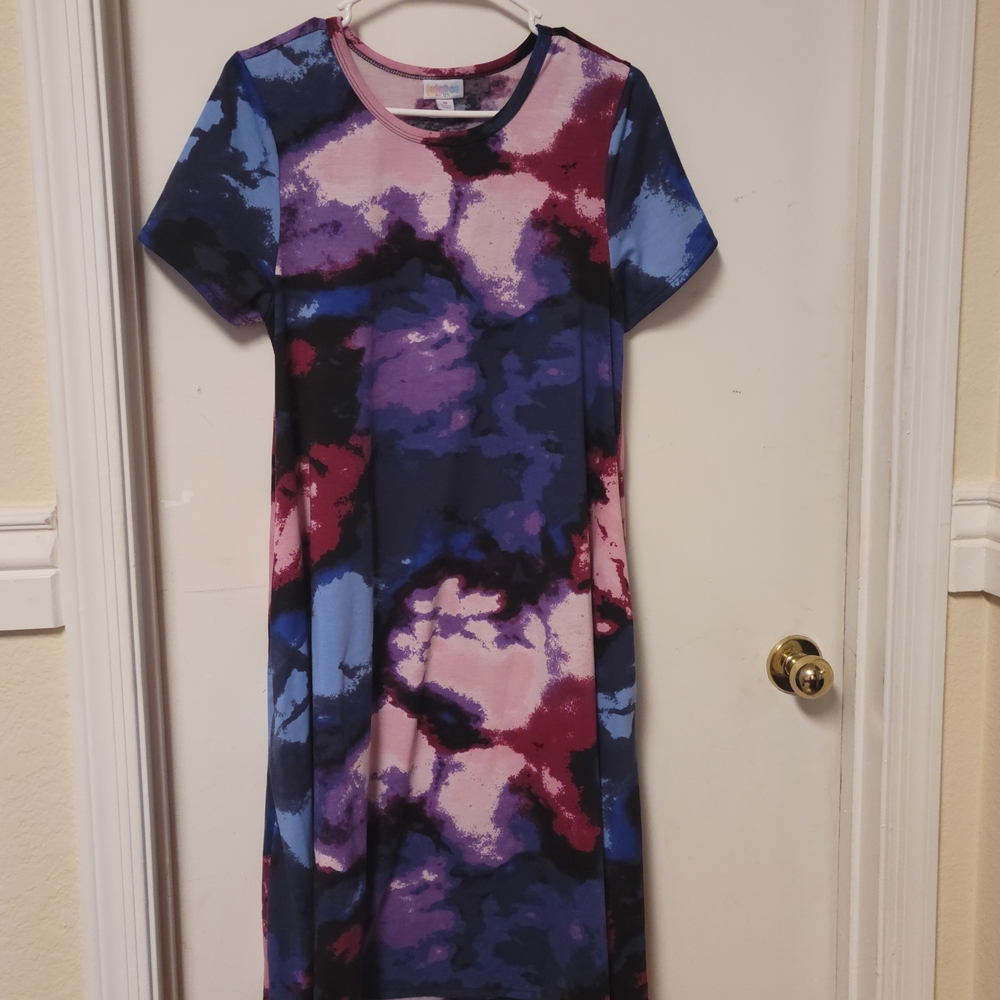 LuLaRoe Blue and Pink Abstract Midi Dress